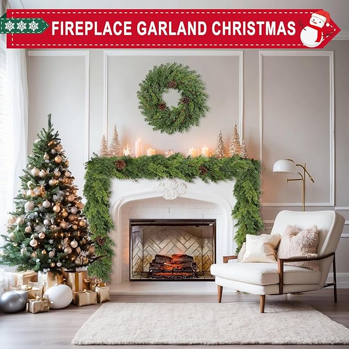 6 Ft Real Touch Christmas Garland Indoor with Pine Cone,Thick and Lush,Soft Bendable Mantle Garland Christmas, Lifelike Cedar Garland, Christmas Garland for Mantle,Indoor Christmas Decorations