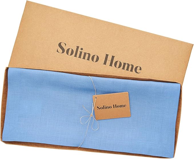 Solino Home Linen Table Runner 72 Inches Long - 100% Pure Linen Provence Blue Dining Table Runner 14 x 72 Inch - Fete