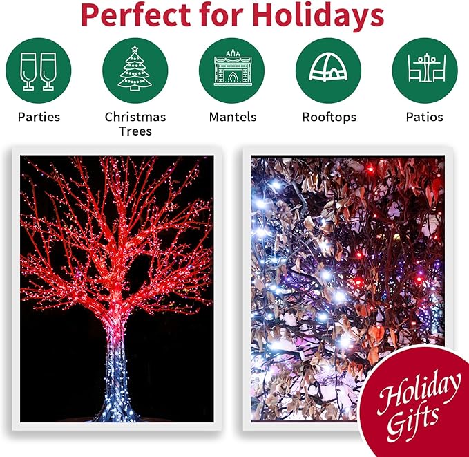 100 Count RED and White - String Lights - 21.6FT LED Christmas Lights, Mini led Lights for Indoor Outdoor Home Holiday Party Wedding Independence Day Decoration