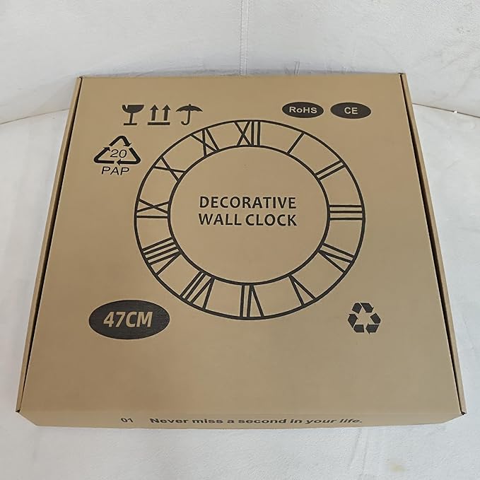 Large Wall Clock for Living Room Decor - 47cm/ 18 Inches Silent Non-Ticking Metal Wall Clocks Battery Operated, Vintage Decorative Modern Wall Clock for Bedroom, Office, Farmhouse Decor