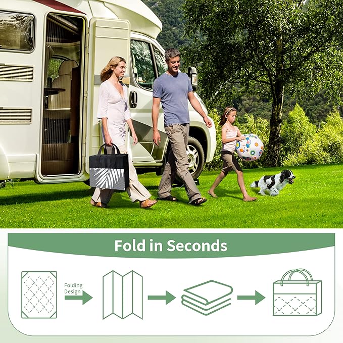 GENIMO Outdoor Rug 9' x 12' Waterproof for Patios Clearance, Reversible Plastic Straw Camping Carpet, Large Area Rugs Mats RV, Picnic, Backyard, Deck, Balcony, Porch, Beach, Grey&White