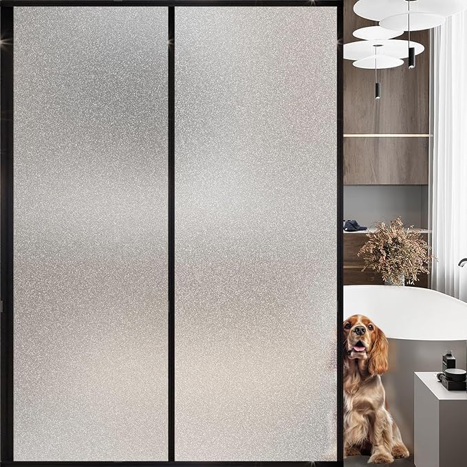 Frosted Glass Window Privacy Film Decorative, Bathroom Privacy Film for Glass Windows Cover, Static Cling, Removable, Reusable, Anti-UV, Anti-Glare, Heat Blocking, (Flash Point Pure,35.4X157.4Inch)