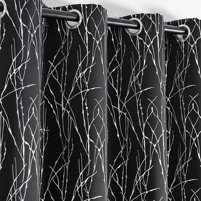Grommets Blackout Long Window Curtains Black Silver-52W*95L 2PCS Drapes for Bedroom