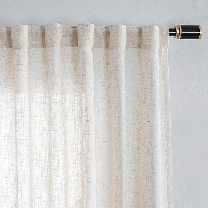 MYSKY HOME Linen Curtains for Living Room, Natural Semi Sheer Curtains & Drapes 84 inches Length 1 Panel Set Farmhouse Country Boho Style Back Tab Draperies for Sliding Glass Door, 100" Wide, Linen