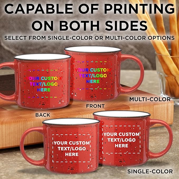 DISCOUNT PROMOS Custom Ceramic Campfire Coffee Mugs 13 oz. Set of 100, Personalized Bulk Pack - Perfect for Tea, Espresso, Cappuccino, Hot Cocoa - Red