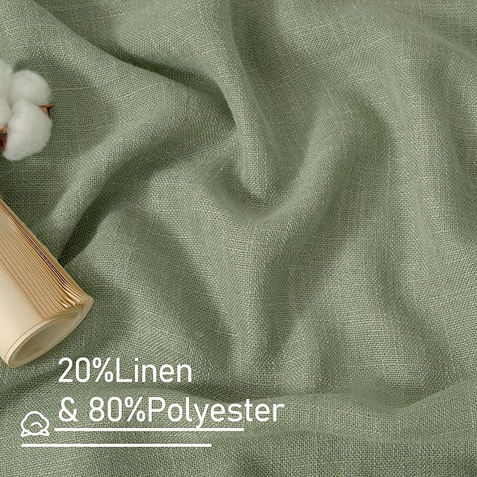 LAMIT Linen Curtians for Living Room 80 Inch Length, Bronze Grommet Light Filtering Semi Sheer Neutral Lightweight Rustic Farmhouse Boho Drapes for Bedroom, 2 Panels, Sage Green, 34 x 80 Inch