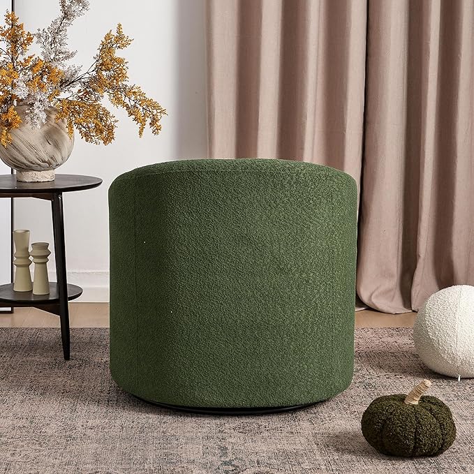 KINWELL 32" Wide Modern Boucle Swivel Barrel Chair, No Assembly Round Upholstered Swivel Accent Armchair for Living Room, Bedroom, Office (Green)