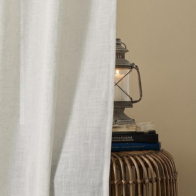 Joydeco Light Filtering Curtains 108 Inch Length for Bedroom, Linen Curtains 108 Inch Length 2 Panels Set for Living Room,White Semi Sheer Curtains 108 Inches Long with Rod Pockets