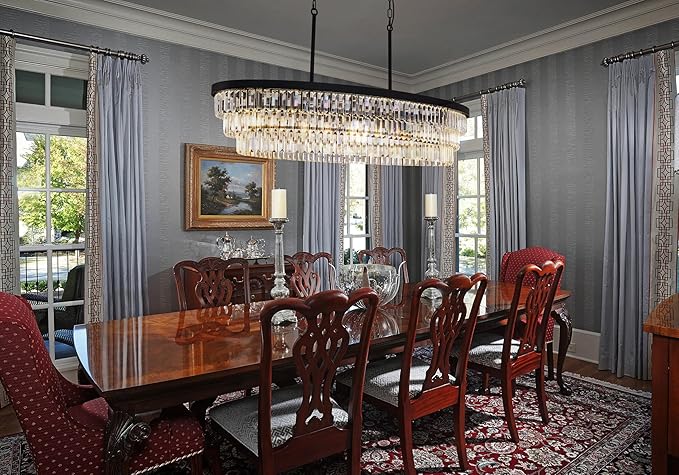 TOCHIC Crystal Chandelier 47 inch, 9 Lights Large Black Crystal Chandeliers for Dining Room, Modern Farmhouse Oval Chandelier Kitchen Island Lighting Fixture for High Ceiling, Living Room, Bar