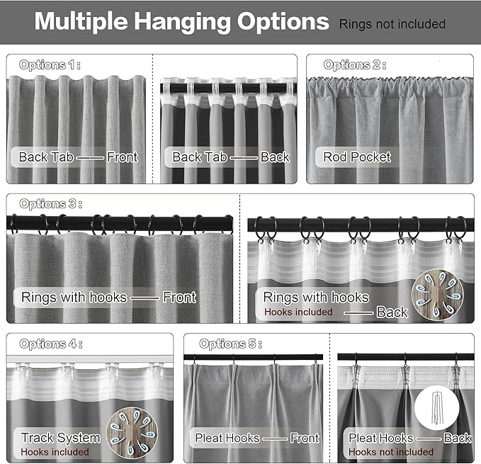 RAIN CITY Grey Blackout Curtains&Drapes 108 Inch Long, Back Tab Pinch Pleated Look Draperies with Hooks Thermal Curtains for High Living Room Sliding Door 50 Wide Set of 2