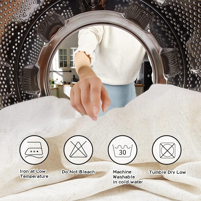 MYSKY HOME Farmhouse Kitchen Curtains 54 inches Long, Boho Curtain Panels Farmhouse Style Flax Linen Polyester Blend Texture for Home Decor, Light Soften Privacy Drapes, Linen, Pack-2