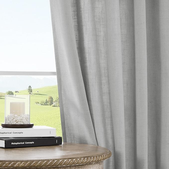 Joydeco Linen Curtains 63 inches Long 2 Panel Sets for Living Room, Light Filtering Drapes with Rod Pocket Back Tab, Ebony Grey Window Long Curtains