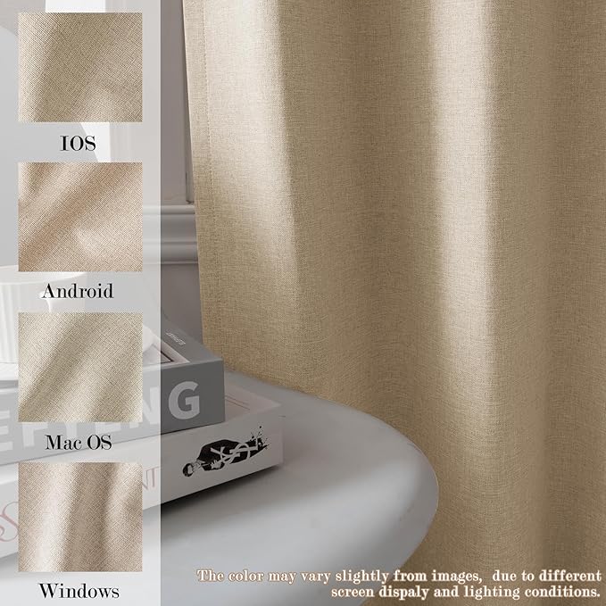 100" W x 84" L Faux Linen Room Divider Curtains, Full Blackout Pinch Pleated Drapes for Traverse Rod, Bedroom Divider Privacy Drapery with Hooks for Ceiling Track, 1 Panel, Sand Beige