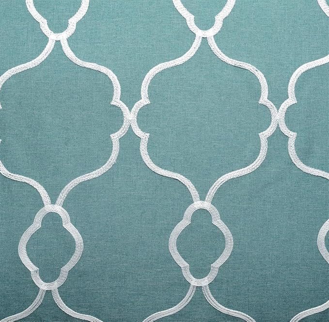 MIUCO Moroccan Embroidery Semi Sheers Curtain Faux Linen Grommet Window Curtains for Bedroom 52 x 95 Inch 2 Panels, Teal