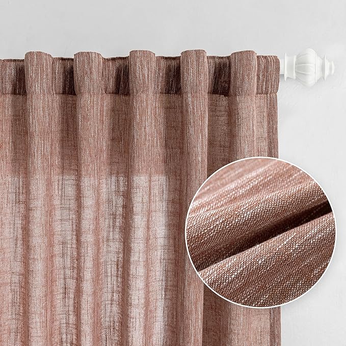 MYSKY HOME Ceiling Curtains for Living Room, Soft Cotton Curtain Polyester Blend Semi Sheers Light Filtering Window Treatments Decor Back Tab Top Panel, 50" x 95", Brick Red, 2 PCs