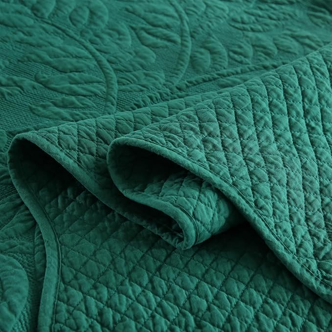MarCielo 3-Piece 100% Cotton Oversized Bedspread Lightweight Quilt Coverlet Embroidery Farmhouse Bedding Set T0 (Emerald, Oversized King (118"x106"))