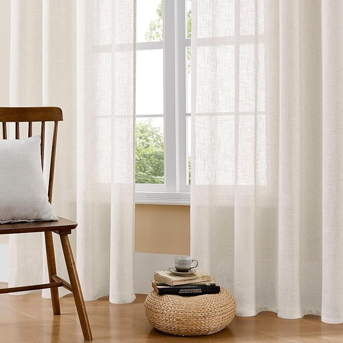 Joydeco Light Filtering Curtains 108 Inch Length for Bedroom, Linen Curtains 108 Inch Length 2 Panels Set for Living Room,White Semi Sheer Curtains 108 Inches Long with Rod Pockets
