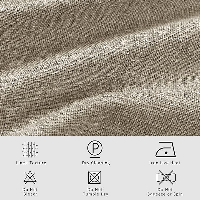 Macochico 100% Blackout Light Khaki Linen Curtains 84 Inches Long Pinch Pleated Burlap Curtains for Bedroom Living Room Farmhouse Nursery Thermal Window Panels with Tieback 72”Wx84”L 1 Panel