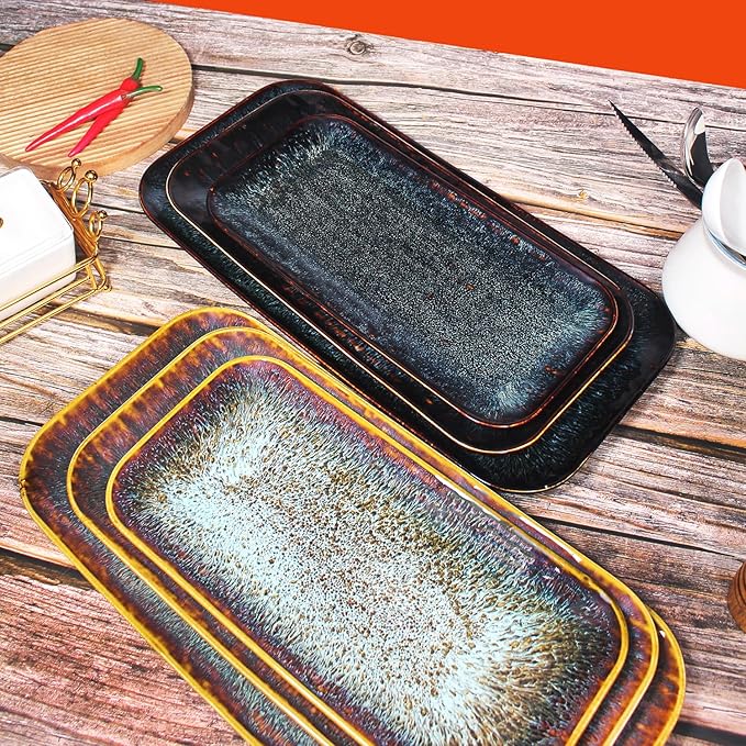 Porcelain Dinner Plates Platters Set of 2, for Fruit, dessert, snack platter, Bread, cupcake, Salad - Microwave, Dishwasher Safe, Scratch Resistant durable, Brown Reactive glaze