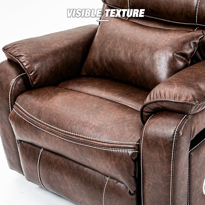 Lazy Boy Recliner Chair with Heating, Power Lift Recliner Chair for Elderly with Folding Tablet, Lay Flat Recliner with Dual Motor Adjustable Backrest and Leg Rests, Leather Brown1, RXX-028