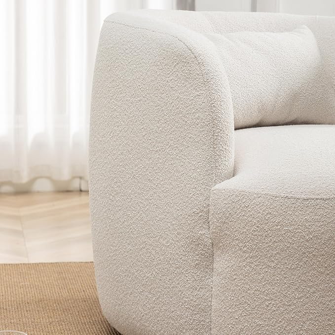 KINWELL 34" Wide 2 Boucle Swivel Barrel Chairs and 2 Ottomans Set, Fully Assembled Sherpa Accent Chairs and Footrest Set, Modern Comfy Armchairs and Footstool for Living Room and Bedroom, Beige