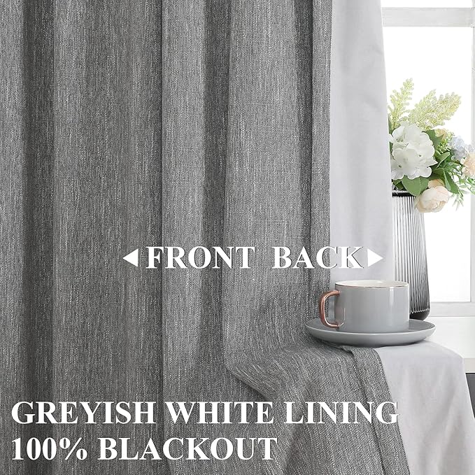 Vision Home Charcoal Grey Full Blackout Curtains Pinch Pleated Room Darkening Window Curtains 95 inch for Living Room Bedroom Thermal Insulated Pinch Pleat Drapes with Hooks Back Tab 2 Panel 40"Wx95"L