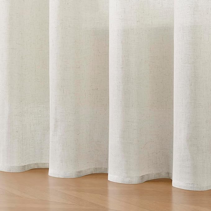 Joydeco Light Filtering Curtains 96 Inch Length for Bedroom, Linen Curtains 96 Inch Length 2 Panels Set for Living Room,White Semi Sheer Drapes 96 Inches Long with Rod Pockets