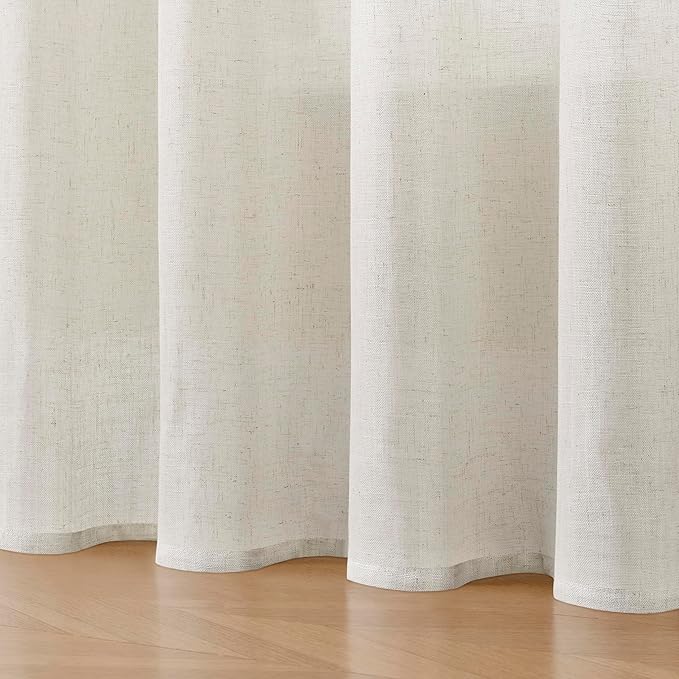 Joydeco Light Filtering Curtains 108 Inch Length for Bedroom, Linen Curtains 108 Inch Length 2 Panels Set for Living Room,White Semi Sheer Curtains 108 Inches Long with Rod Pockets