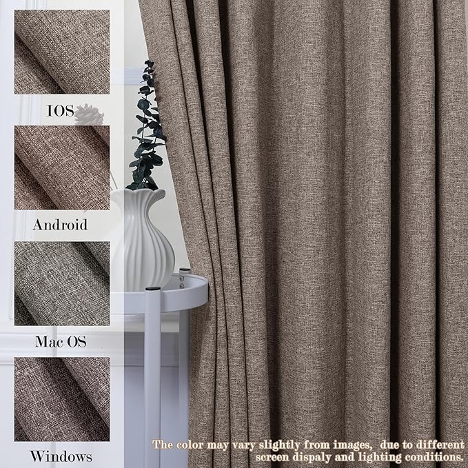 100" W x 84" L Faux Linen Room Divider Curtains, Full Blackout Pinch Pleated Drapes for Traverse Rod, Bedroom Divider Privacy Drapery with Hooks for Ceiling Track, 1 Panel, Light Coffee