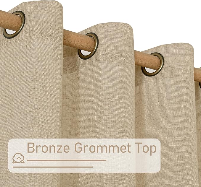 LAMIT Kitchen Linen Curtains 40 Inch Length, Soft Thick Light Filtering Bronze Grommet Window Textured Neutral Sheer Drapes for Cafe/Window/Loft Room, 2 Panels, 34 x 40 Inch, Brown