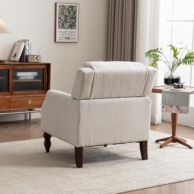 Kidol & Shellder Beige Oversized Accent Chair for Living Room Set of 2 Modern Reading Chair with Back Wide Upholstered Comfy Single Sofa Chair for Bedroom Lounge Side Corner Boucle Fabric Armchair