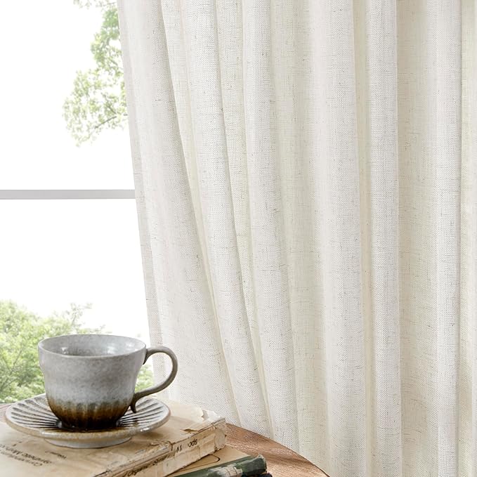 Joydeco Light Filtering Curtains 108 Inch Length for Bedroom, Linen Curtains 108 Inch Length 2 Panels Set for Living Room,White Semi Sheer Curtains 108 Inches Long with Rod Pockets