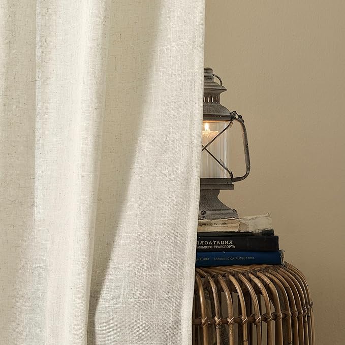 Joydeco Linen Curtains 96 Inch Length 2 Panel Sets,Light Filtering Curtains for Bedroom 70 Inch Wide Living Room Drapes with Back Tabs & Rod Pockets (W70 x L96 Inch, Beige)