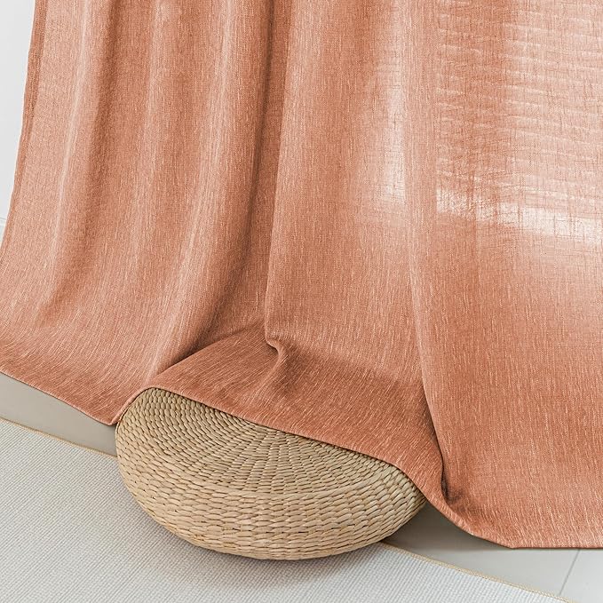 MYSKY HOME 90 Inch Burnt Orange Curtains for Living Room, Sliding Door Patio Drapes for Doorways Soft Semi Sheer Light Filtering Window Decor Back Tab & Rod Pocket, 50" Width x 90" Length, 2 Panels