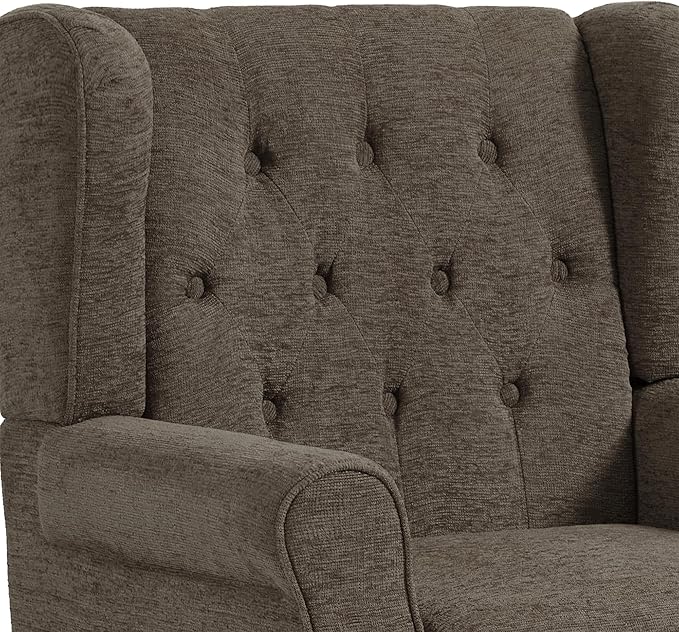 UIXE High Back Accent Chairs Set of 2, Upholstered Armchair in Fabric, Retro Wingback Arm Chair for Living Room, Comfy Single Sofa Bedroom Reading Seat with Solid Wood Legs - Taupe