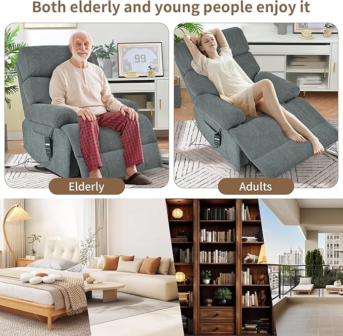 Power Lift Chair Recliners for Elderly, Overstuffed Electric Lift Recliner Chair with Widened Footrest Side Packets for Living Room Bedroom