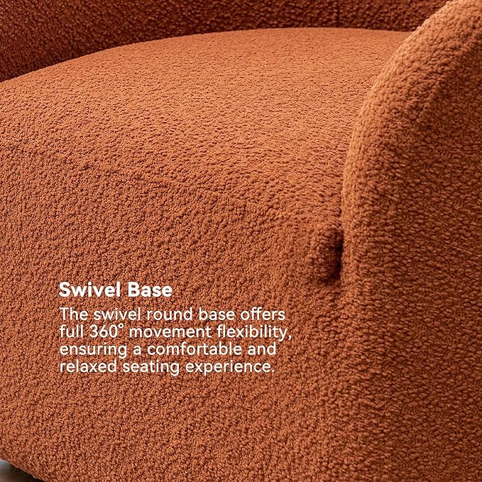 KINWELL 32" Wide Swivel Barrel Chairs Set of 2, Boucle Upholstered Swivel Accent Chairs, Mid-Century 360 Degree Swivel Chairs, No Assembly Round Armchairs for Living Room, Bedroom (Caramel)