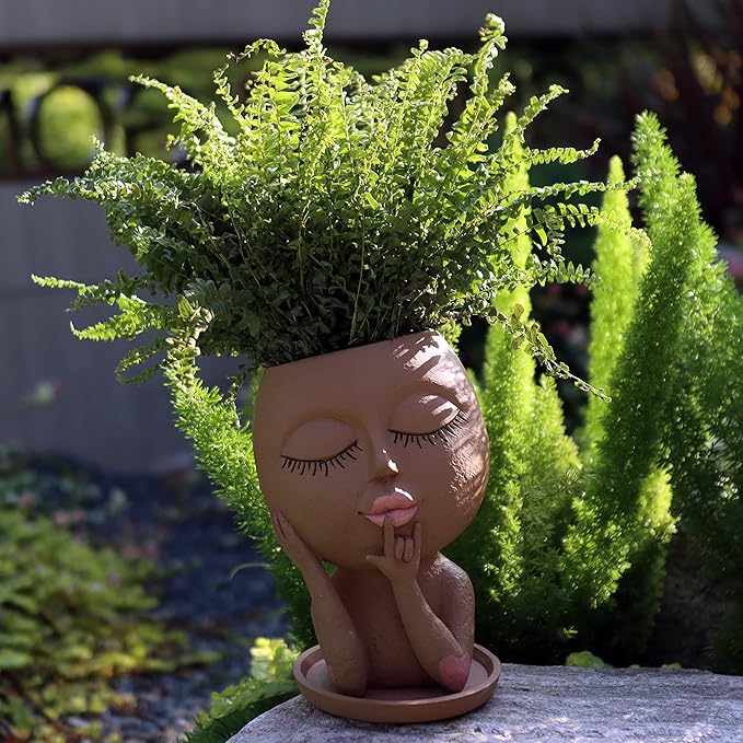 Face Flower Pots Head Planter, Cute Resin Planters for Indoor Outdoor Plants, Macetas para Plantas Funny Head Plant Pot