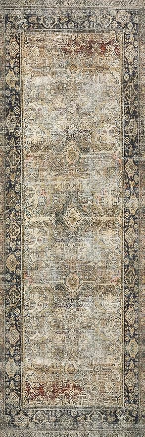 Loloi Layla Collection LAY-03 Olive/Charcoal 9'-0" x 12'-0" .13" Thick Area Rug, Soft, Durable, Vintage Inspired, Distressed, Low Pile, Non-Shedding, Easy Clean, Printed, Living Room Rug