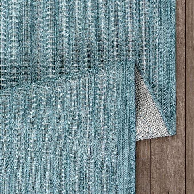 Adiva Rugs Outdoor Indoor Area Rug, Weather Resistant, Easy to Clean, Stain Resistant Floor Mat for Dining Room, Backyard, Deck, Patio (Aqua Weiss, 10' x 14')