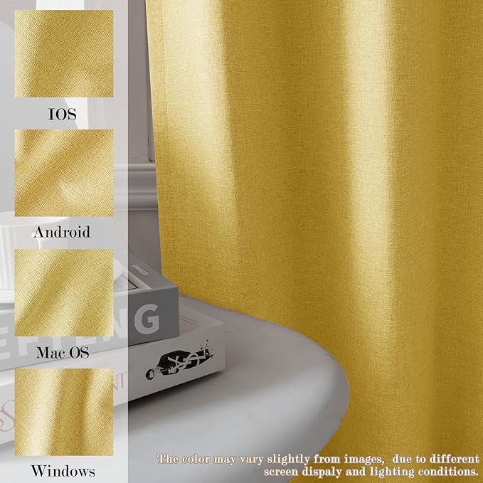 100% Blackout Linen Textured Drapes for Bedroom Pinch Pleated Curtains for Track System Portable Drapery for Sliding Glass Door/Storage/Space Room Divider, 70" Wx102 L, 1 PC, Yellow