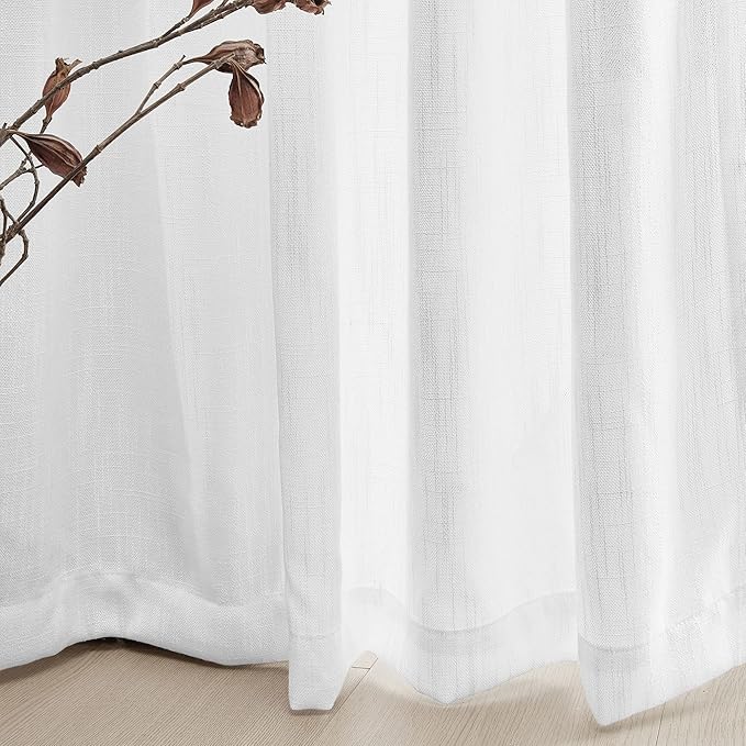 MYSKY HOME Short Curtains for Small Kitchen Windows 45 inches Length, Linen Look Curtain Drapes Cotton Polyester Blend, Soft Fabric Light Filtering Privacy Protect, 50 x 45 inches, White, 2 PCs