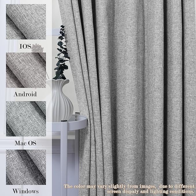 100" W x 84" L Faux Linen Room Divider Curtains, Full Blackout Pinch Pleated Drapes for Traverse Rod, Bedroom Divider Privacy Drapery with Hooks for Ceiling Track, 1 Panel, Light Grey