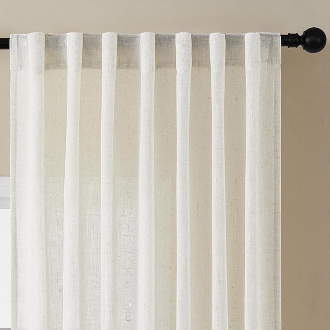 Joydeco Light Filtering Curtains 108 Inch Length for Bedroom, Linen Curtains 108 Inch Length 2 Panels Set for Living Room,White Semi Sheer Curtains 108 Inches Long with Rod Pockets