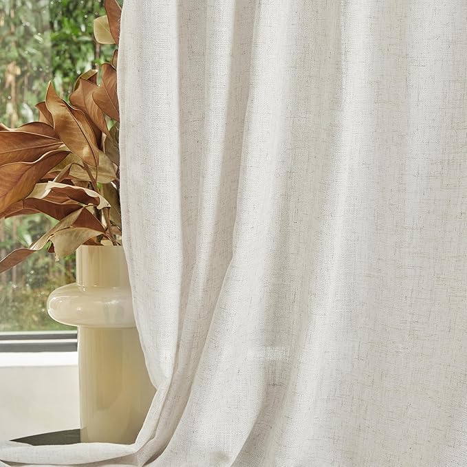 MYSKY HOME Linen Curtains for Sliding Glass Door, Back Tab Semi Sheer Curtain Panels Extra Long Floor Length Drapes Linen Texture Soft Touch Country Curtains, 50x120 Inch, Linen, Set of 2