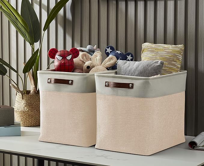 DECOMOMO Extra Large Storage Baskets 54.5L Fabric Storage Bins for Organizing Linen Closet, Toys, Nursery (Beige and White, XXXL - 3 pack)