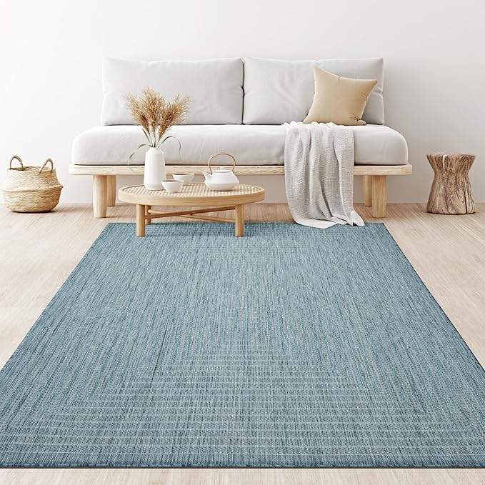 Adiva Rugs Outdoor Indoor Area Rug, Weather Resistant, Easy to Clean, Stain Resistant Floor Mat for Dining Room, Backyard, Deck, Patio (Aqua Weiss, 10' x 14')