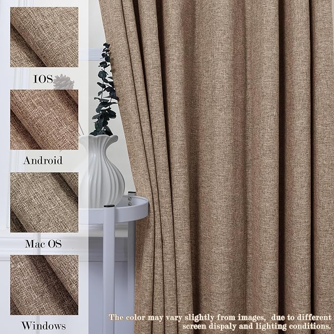 100" W x 96" L Faux Linen Room Divider Curtains, Full Blackout Pinch Pleated Drapes for Traverse Rod, Bedroom Divider Privacy Drapery with Hooks for Ceiling Track, 1 Panel, Taupe