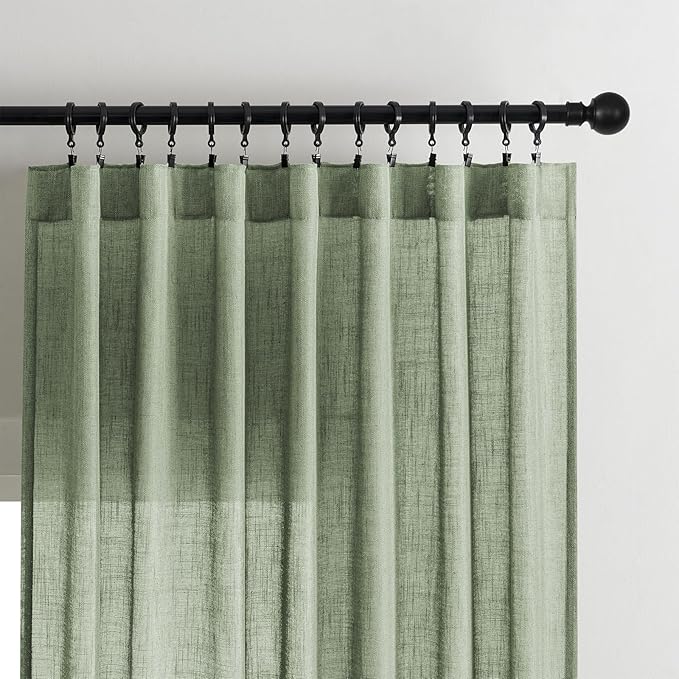 Joydeco Linen Curtains 84 Inch Length 2 Panel Sets,Light Filtering Curtains for Bedroom 52 Inch Wide Living Room Drapes with Back Tabs & Rod Pockets (W52 x L84 Inch, Loden)