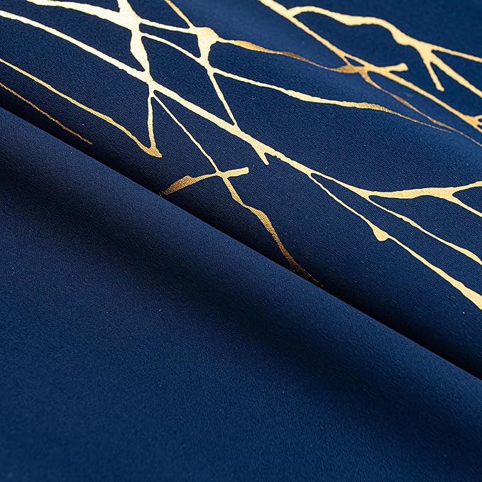 Grommets Blackout Long Window Curtains Navy Blue Gold-52W*108L 2PCS Drapes for Bedroom